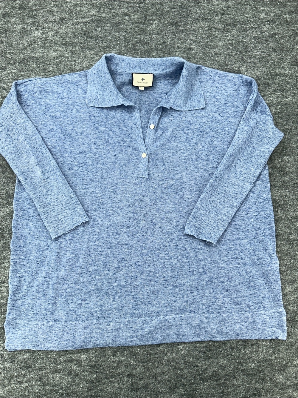 Tuckernuck Women’s Clayton 3/4 Sleeve Knit Polo, Chambray, Size XS/S - Picture 2 of 10